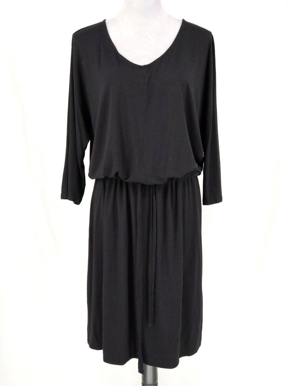 Coldwater Creek Dress Womens Medium 8 10 Black Stretch Knit T-shirt Drawstring